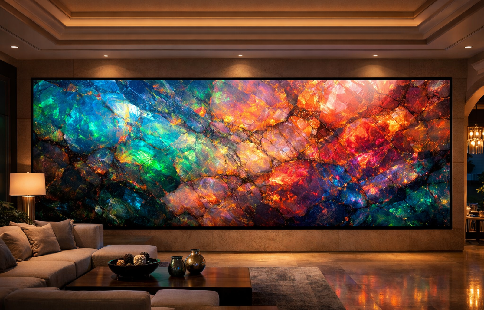 Large-format video wall in a residential media room